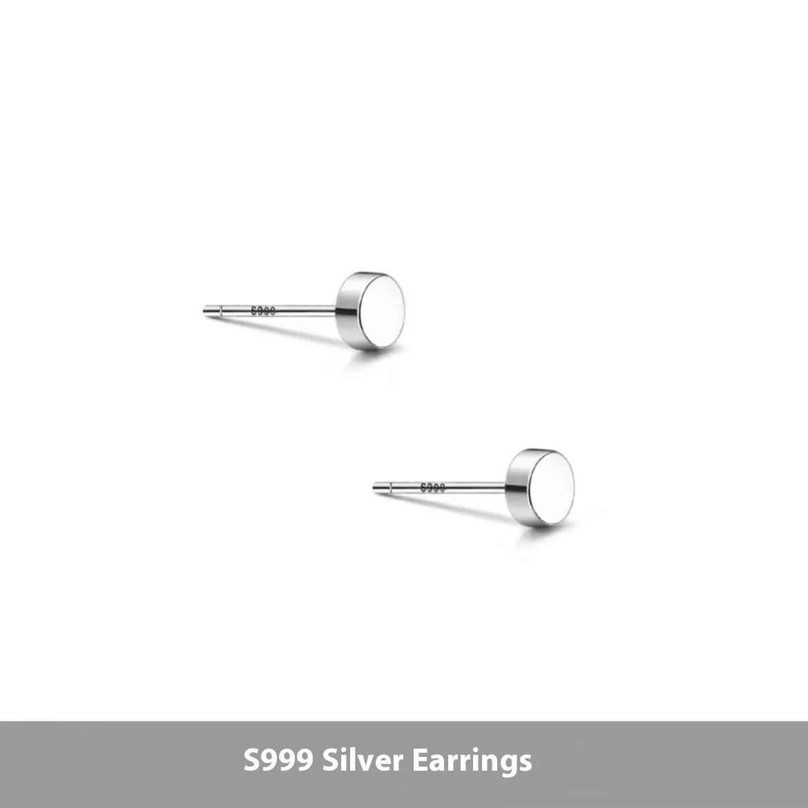 Sterling silver S999 flat ear bone studs in round geometry shape showing silver and black colour options