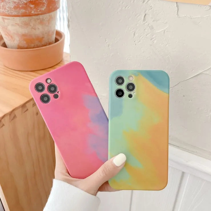 Abstract gradient geometry silicone phone case for iPhone models showing blue colour variation