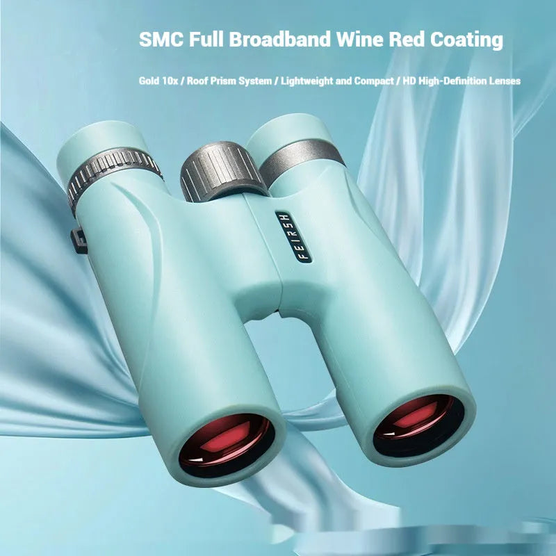 10x32 binoculars with wine red film imaging in blue colour showing compact design