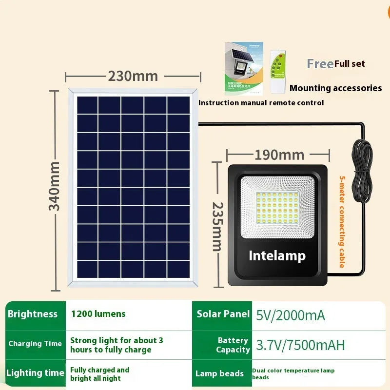 Outdoor solar-powered LED light with IP65 waterproof rating for courtyard and garden illumination
