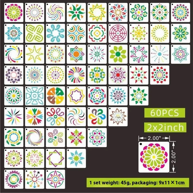Milky white PET film hollow stencil sheets showing flower, animal, ocean, and letter designs for spray painting.