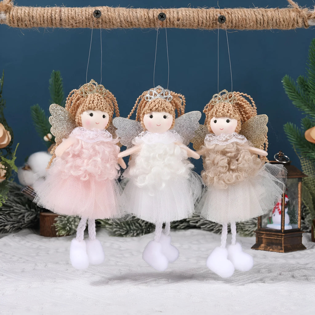 Cloth Christmas angel hair pendant for a girl's high ponytail in white, pink, or khaki colour