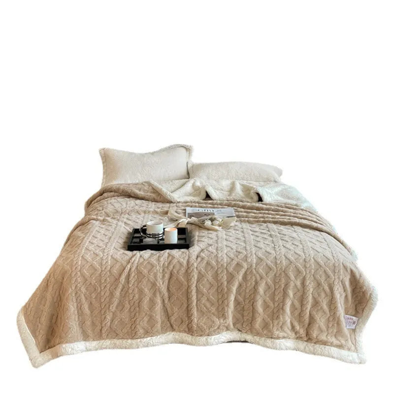 Thermal flannel winter blanket in tea green colour showing taffeta texture and modern simple styling