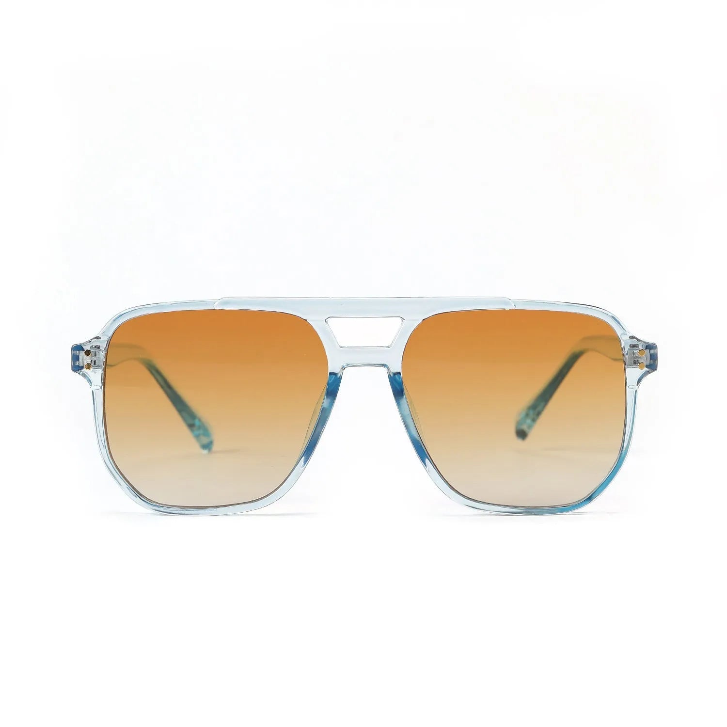 Square double beam full frame sunglasses for women in black frame with pink lenses.