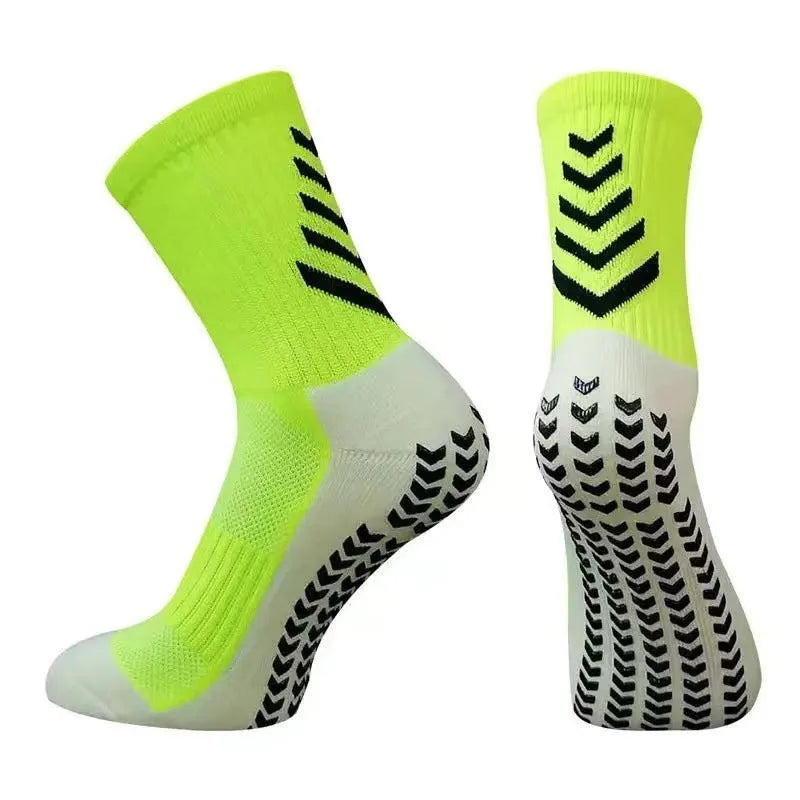 Men's mid-calf athletic socks with non-slip silicone grip in geometric patterns