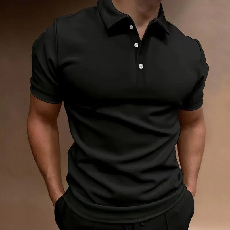 Men's button-up casual T-shirt in cotton blend spandex fabric available in seven colours
