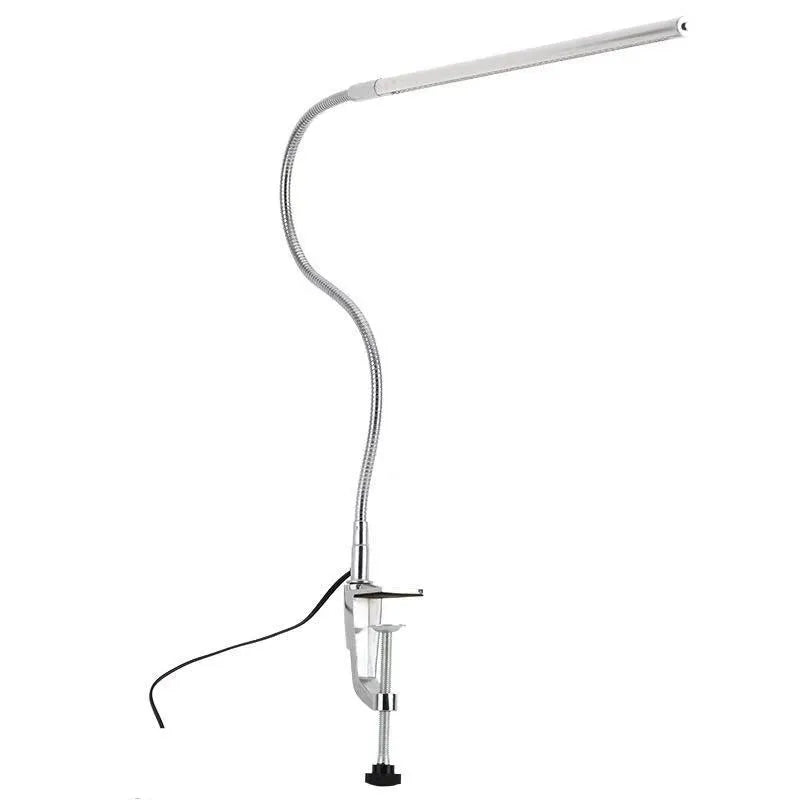 Silver aluminium alloy LED clip table lamp with long arm for nail lighting