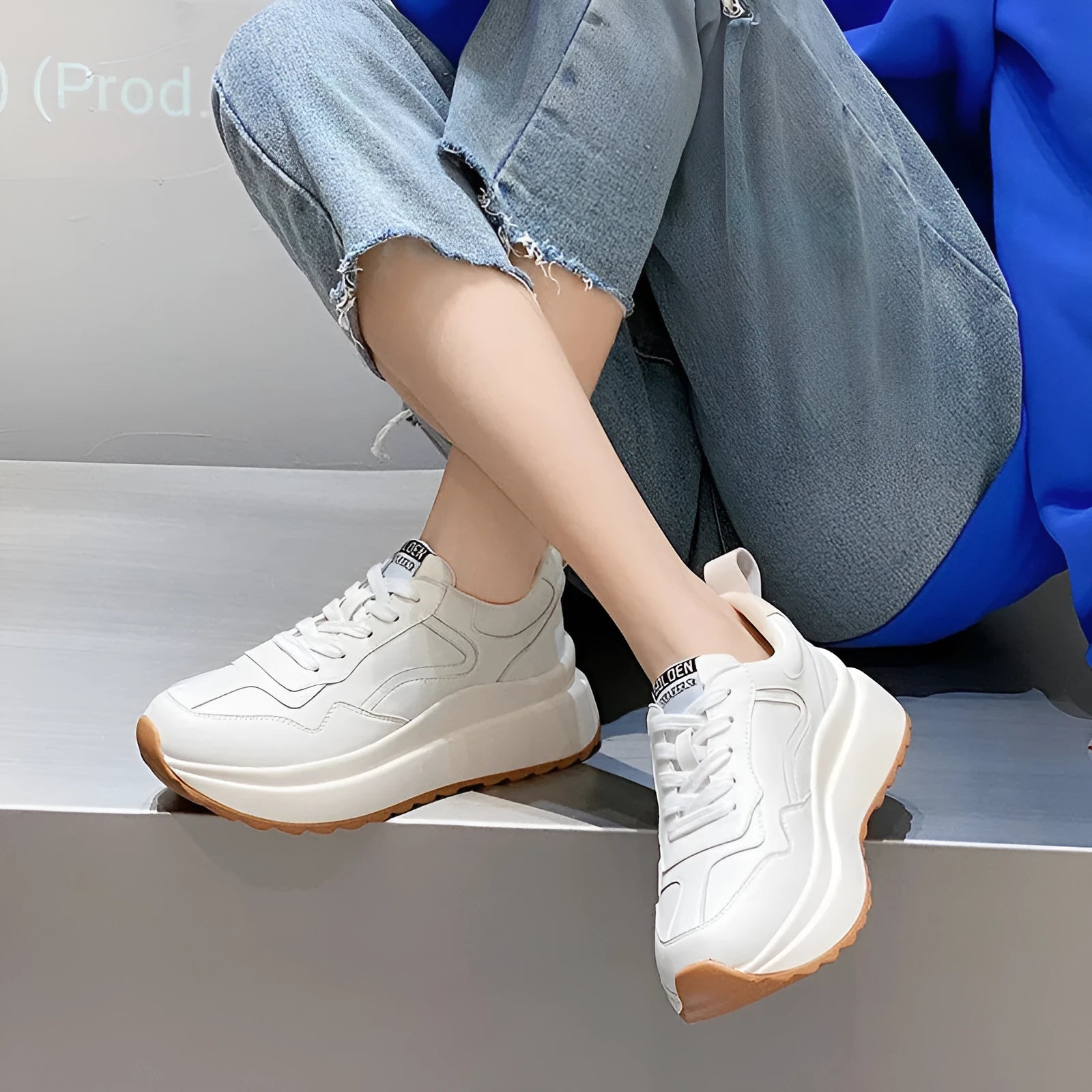 Women's beige cattlehide leather low-top casual sports shoes with cross-strap design