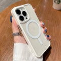 Transparent acrylic MagSafe phone case for iPhone showing magnetic ring and clear design