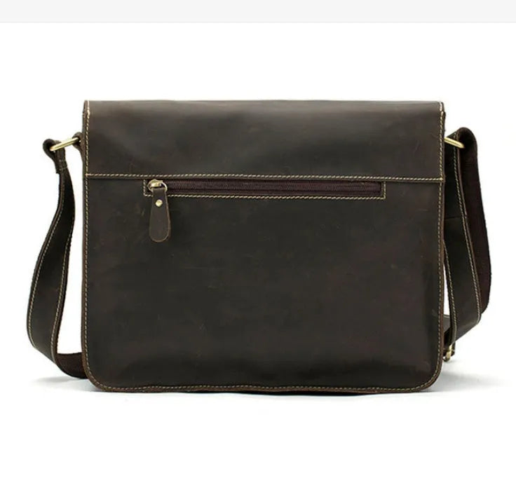 Genuine leather vintage messenger crossbody bag with adjustable shoulder strap