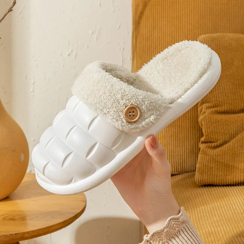 Women's detachable plaid winter slippers with plush lining and non-slip EVA soles in various colours
