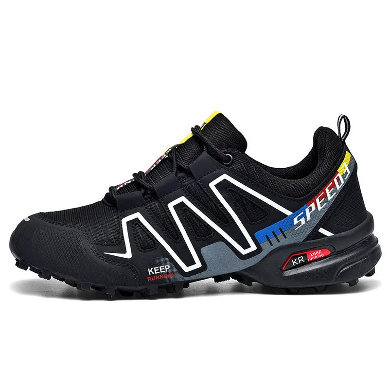 Men's low-top casual running shoe in synthetic leather with mesh lining, shown in grey orange colourway.