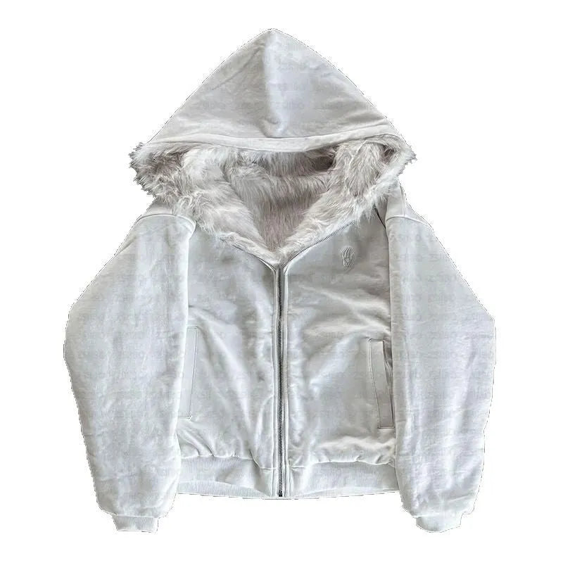 Casual baggy polyester coat in black or white with long sleeves and loose fit