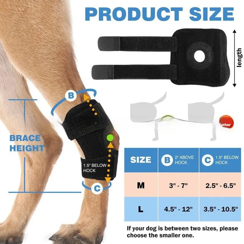 Black polyester pet leg guard for joint protection with adjustable sizing for dogs and cats