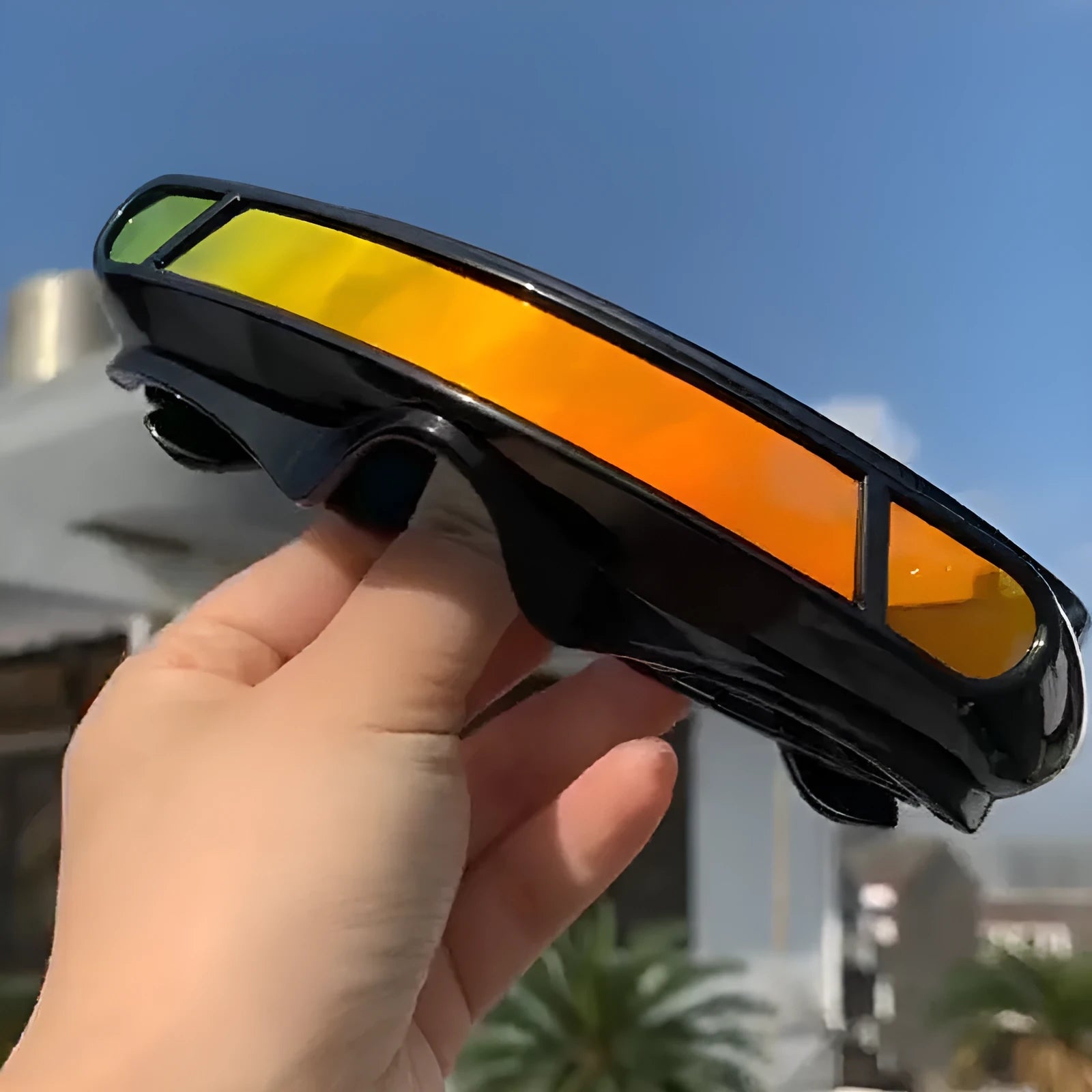 Black frame polarised sunglasses with colour film PC lenses in sports design