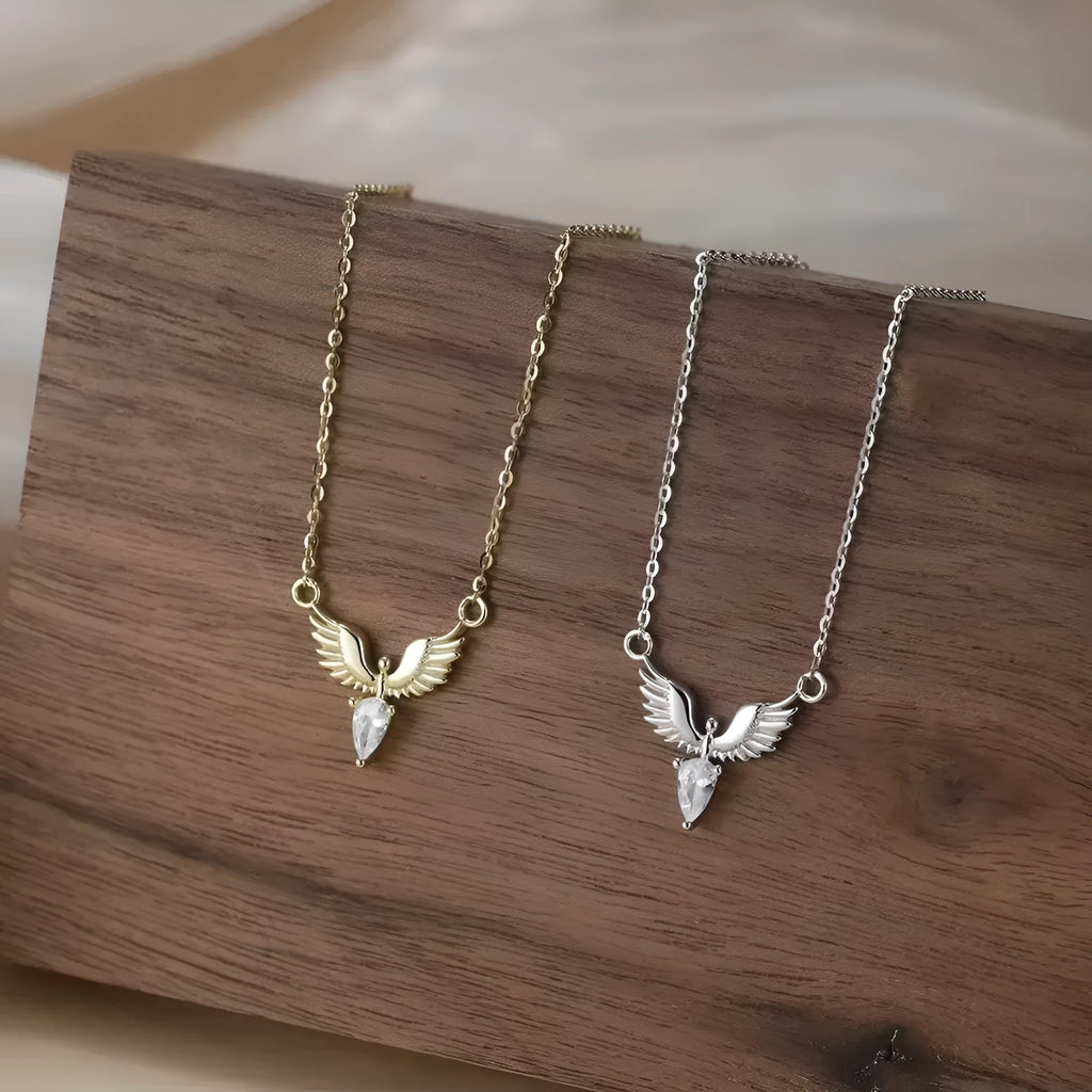 Sterling silver eagle pendant necklace with adjustable O-ring chain in white gold or yellow gold finish