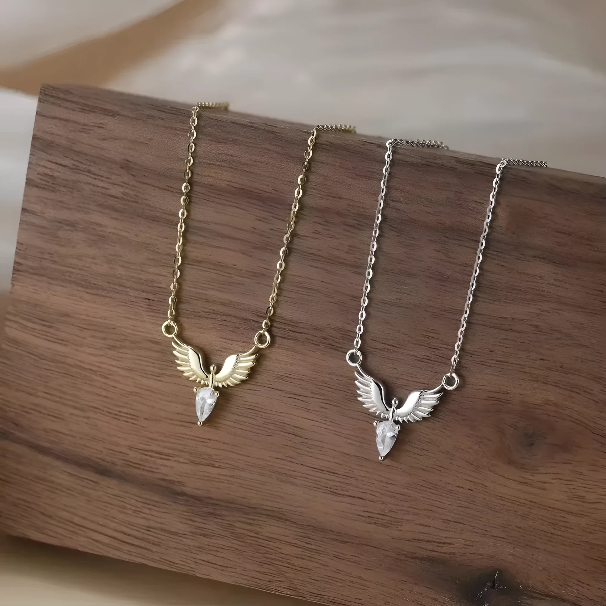 Sterling silver eagle pendant necklace with adjustable O-ring chain in white gold or yellow gold finish