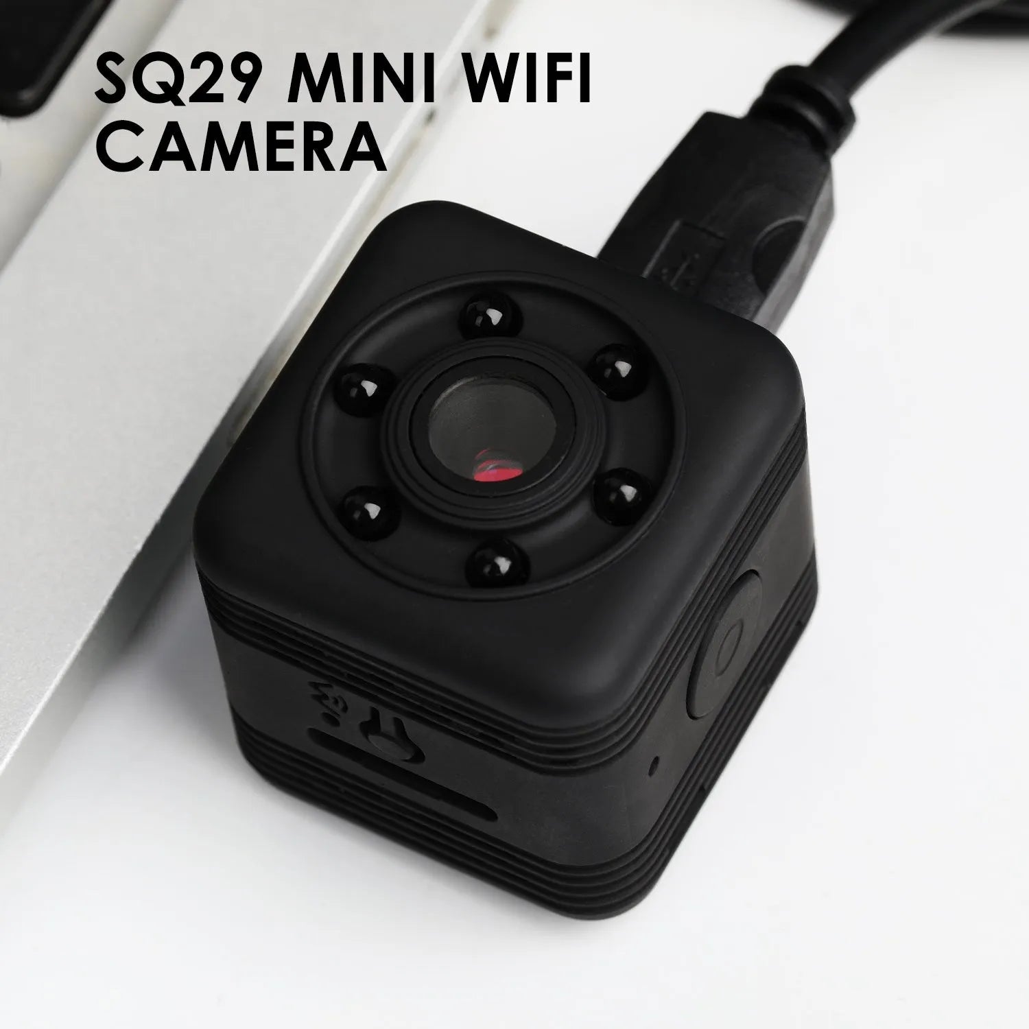Black waterproof sports camera with MicroUSB port and TF card slot