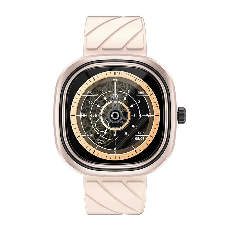 Smart bracelet watch with square touch screen display on adjustable silicone wristband in black colour