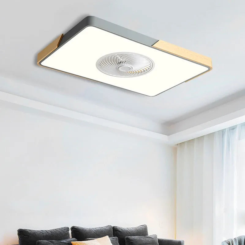 Nordic style ceiling fan lamp with solid wood construction and integrated LED lighting in three design options