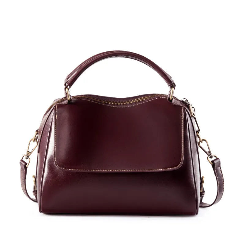 Women's genuine leather crossbody tote bag in cross square design with multiple compartments
