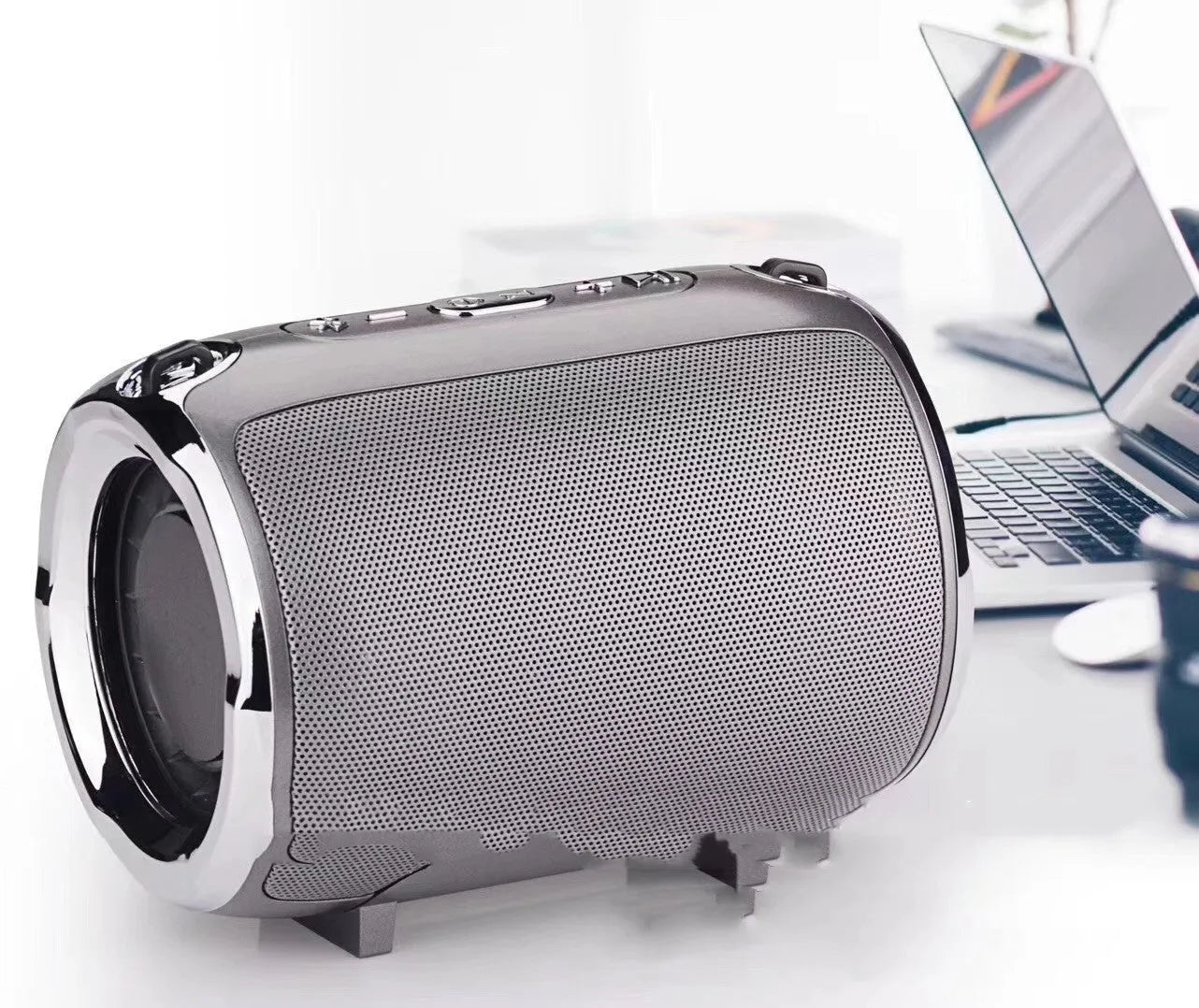 Portable subwoofer sound card reader in metal casing with Bluetooth and USB playback functionality
