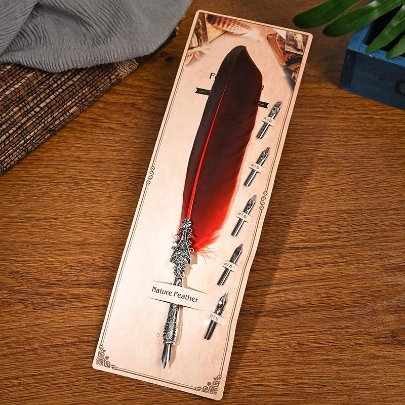 Retro feather pen with zinc alloy shell in vintage European and American design with ten colour options