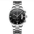 Men's stainless steel quartz watch with 43mm dial and 30 metre waterproof rating