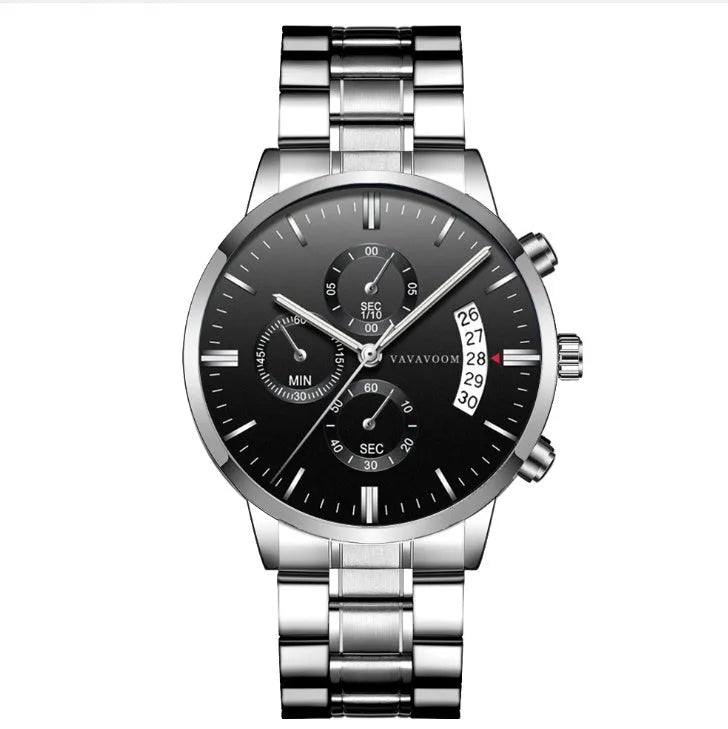 Men's stainless steel quartz watch with 43mm dial and 30 metre waterproof rating