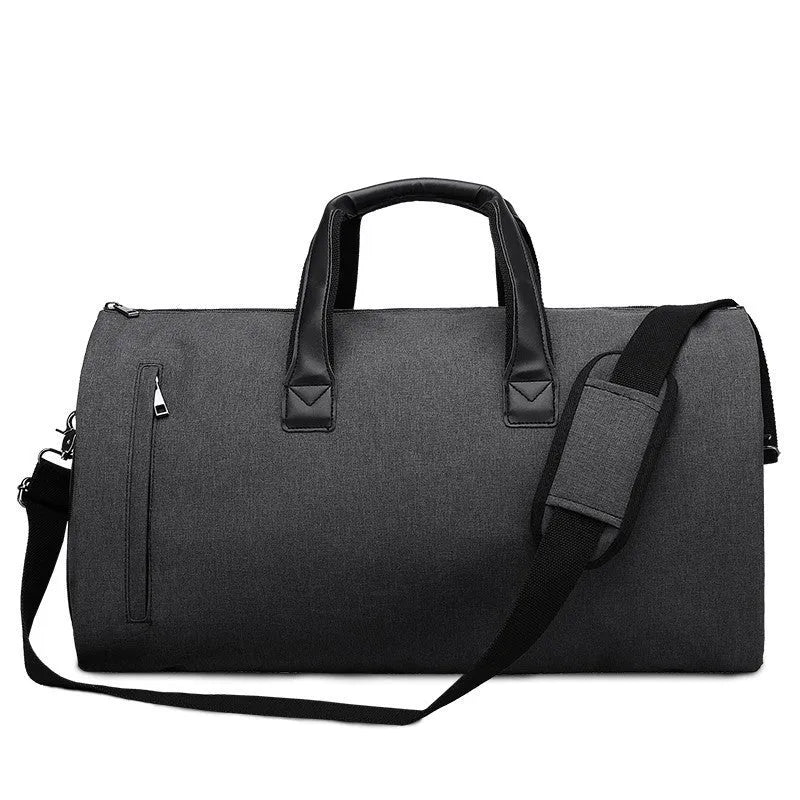 Light grey oval travel bag with multiple internal compartments for organisation.