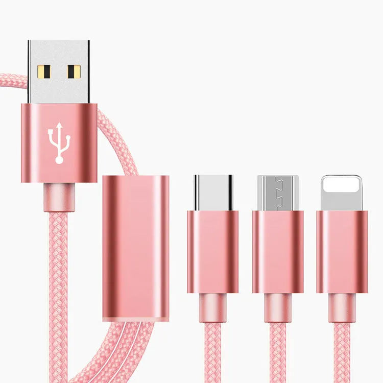 Three-in-one mobile phone charging cable with Micro USB connector in six colour options