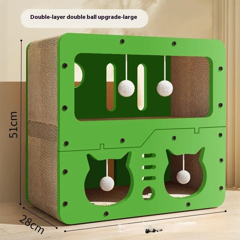 Double layer cat scratching board with integrated nest in cute owl, cat head, or double door designs