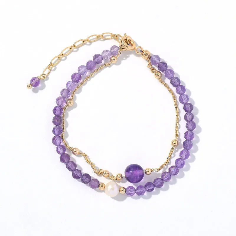 Chinese style women's amethyst crystal bracelet with electroplated diamond-shaped beads.