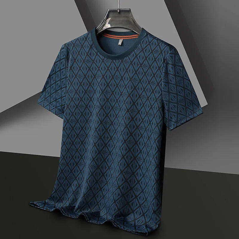 Men's loose fit round neck short sleeve t-shirt in ice silk jacquard fabric