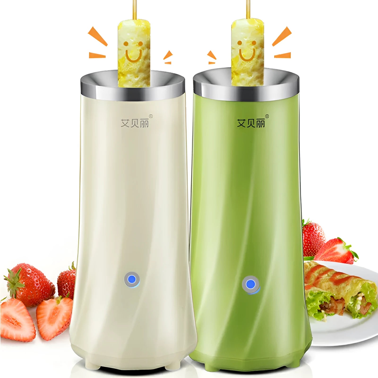 Beige and green mini breakfast machine with automatic operation for compact kitchens