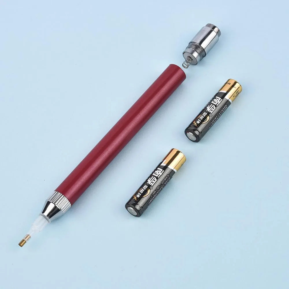 Luminous diamond painting drill pen with aluminium alloy construction and metal frame in blue, gold, or red colours