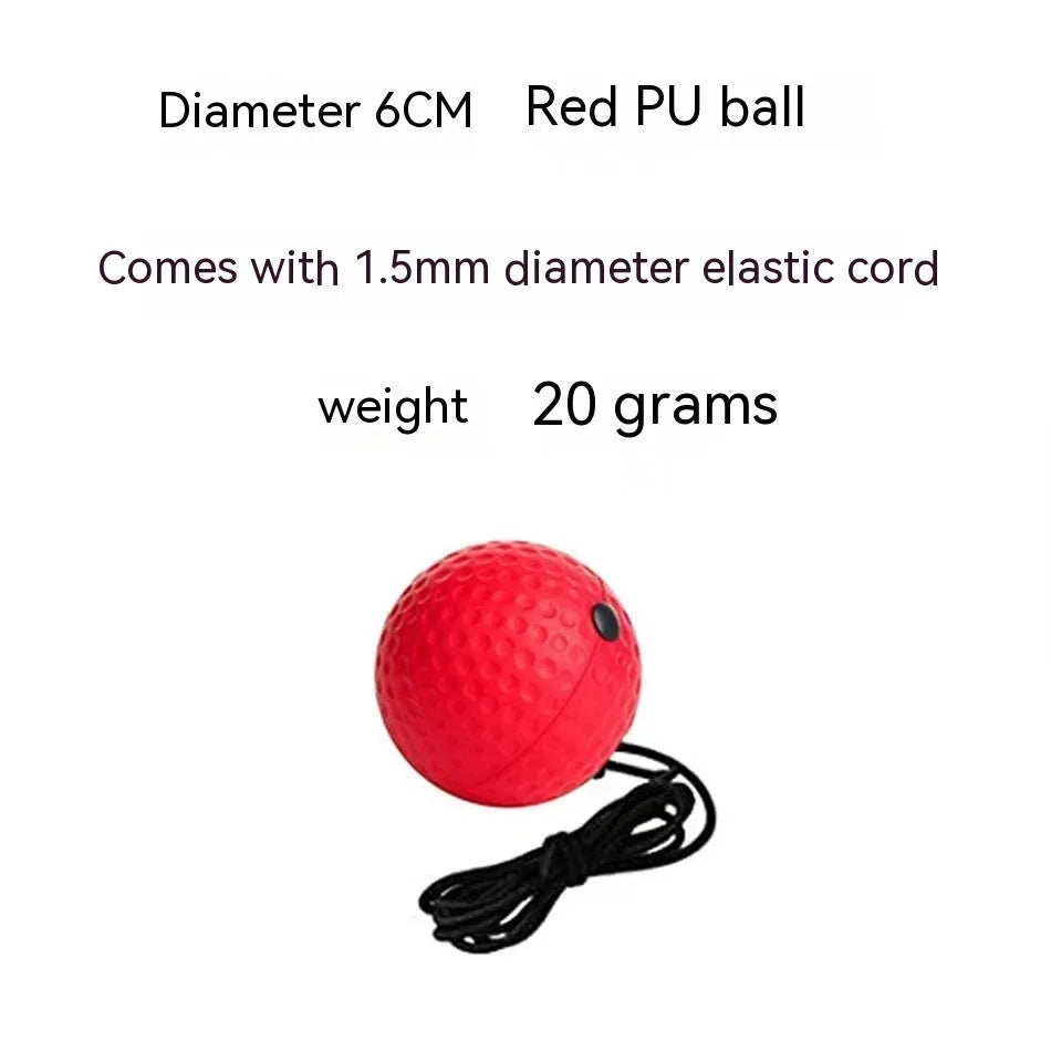 Head-mounted boxing reaction training ball with knitted and rubber adjustable headbands, shown with red, green, and yellow PU balls.