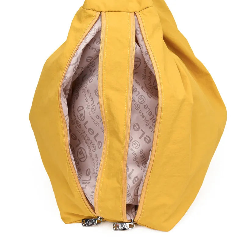 Women's heart-shaped nylon crossbody bag in black, yellow, khaki or blue colours