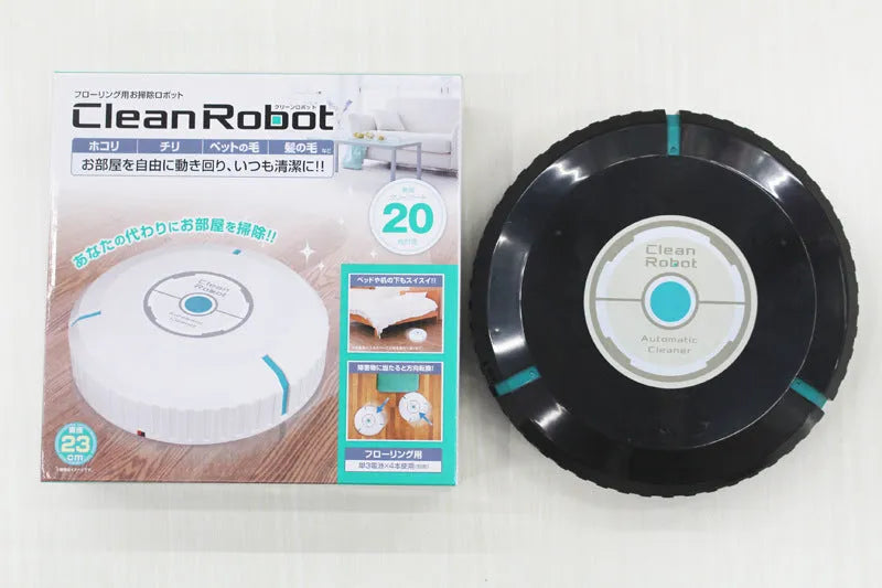 AC robot vacuum cleaner in black or white on wooden floor