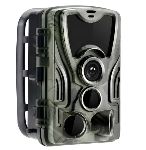 Green cellular trail camera with belt and tripod mount for hunting and wildlife monitoring