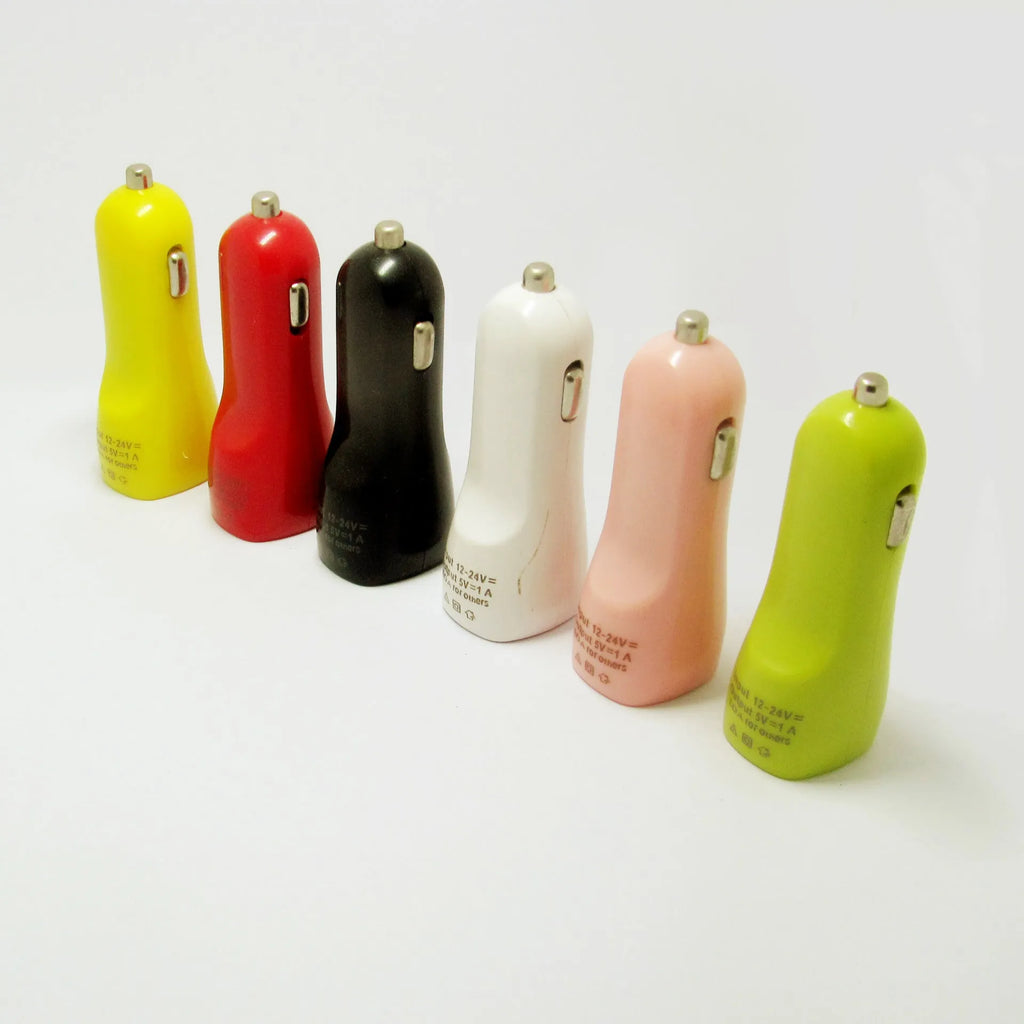 Duckbill-shaped dual USB car charger with blue LED indicator light