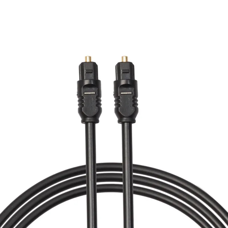 Black 2-metre fibre optic audio cable with 4mm square Toslink connectors on both ends