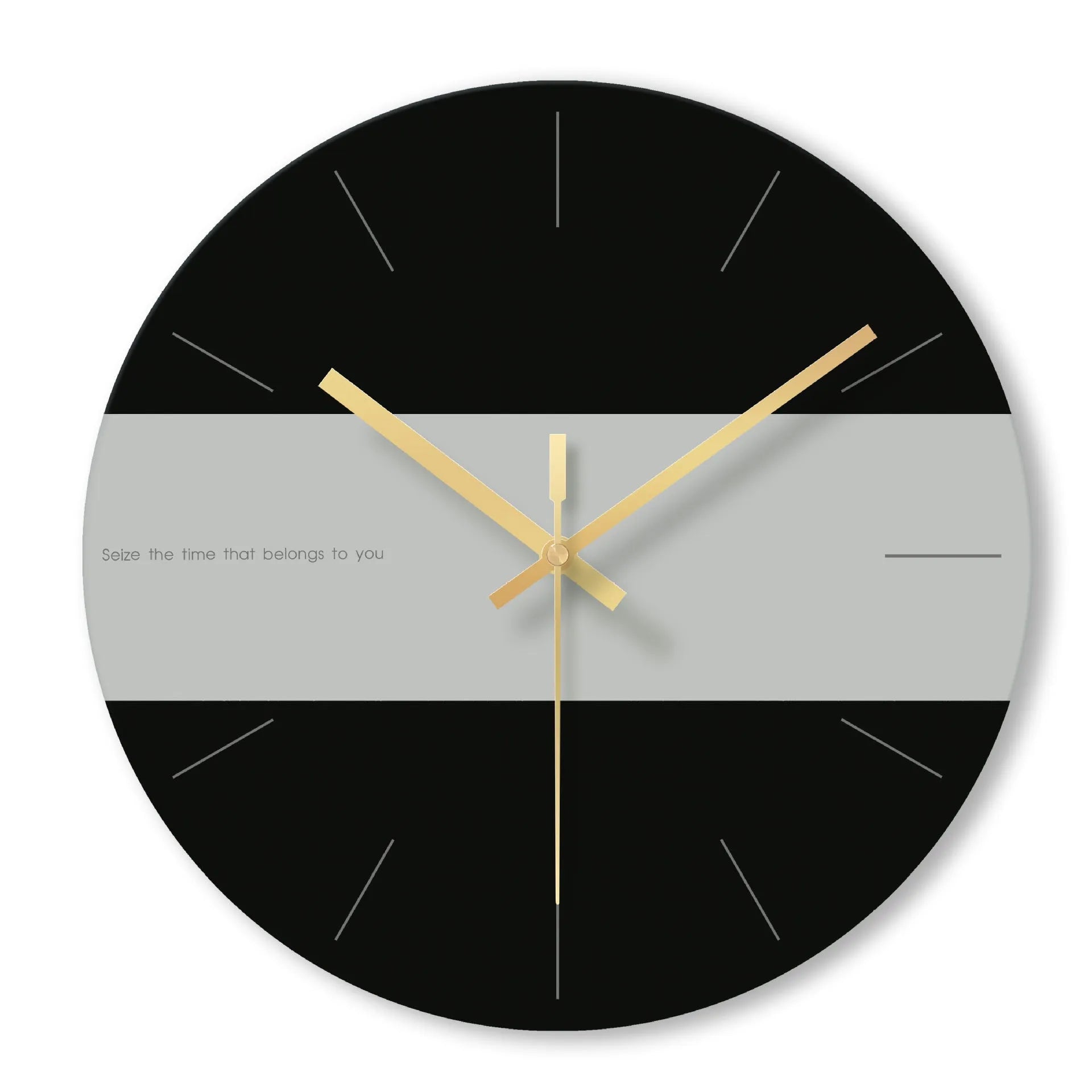 Minimalist transparent tempered glass wall clock with large 29.5 cm diameter face on a white wall.