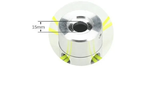 Silver aluminium lawn mower grass head accessory with four light yellow square grass ropes and installation tools