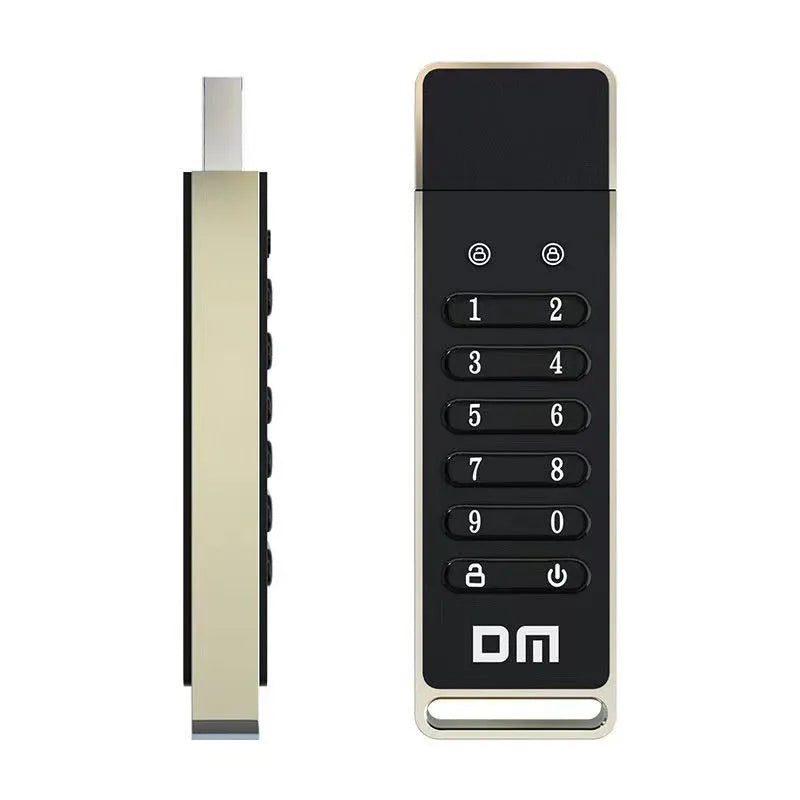 64GB metal USB flash drive with fingerprint scanner and encryption button for secure file storage