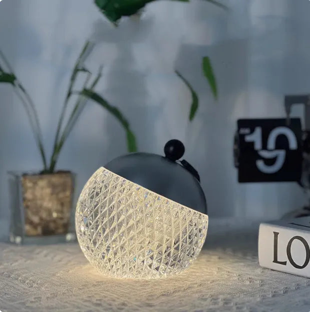 Portable dimmable night lamp with touch control in aluminium and acrylic construction measuring 12cm