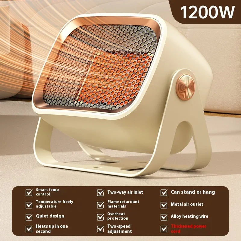 Desktop ceramic heater in grey colour with rotatable design and push-button controls