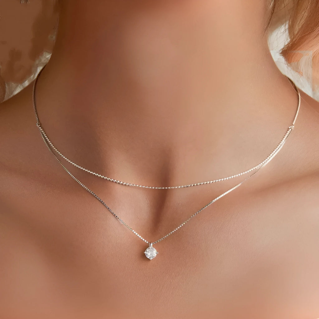 S925 sterling silver double-layer necklace with pearl chain style and pendant