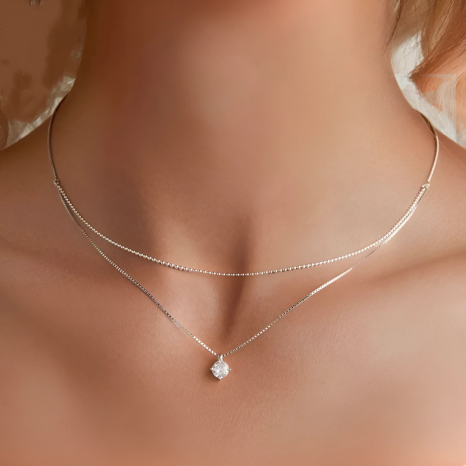 S925 sterling silver double-layer necklace with pearl chain style and pendant