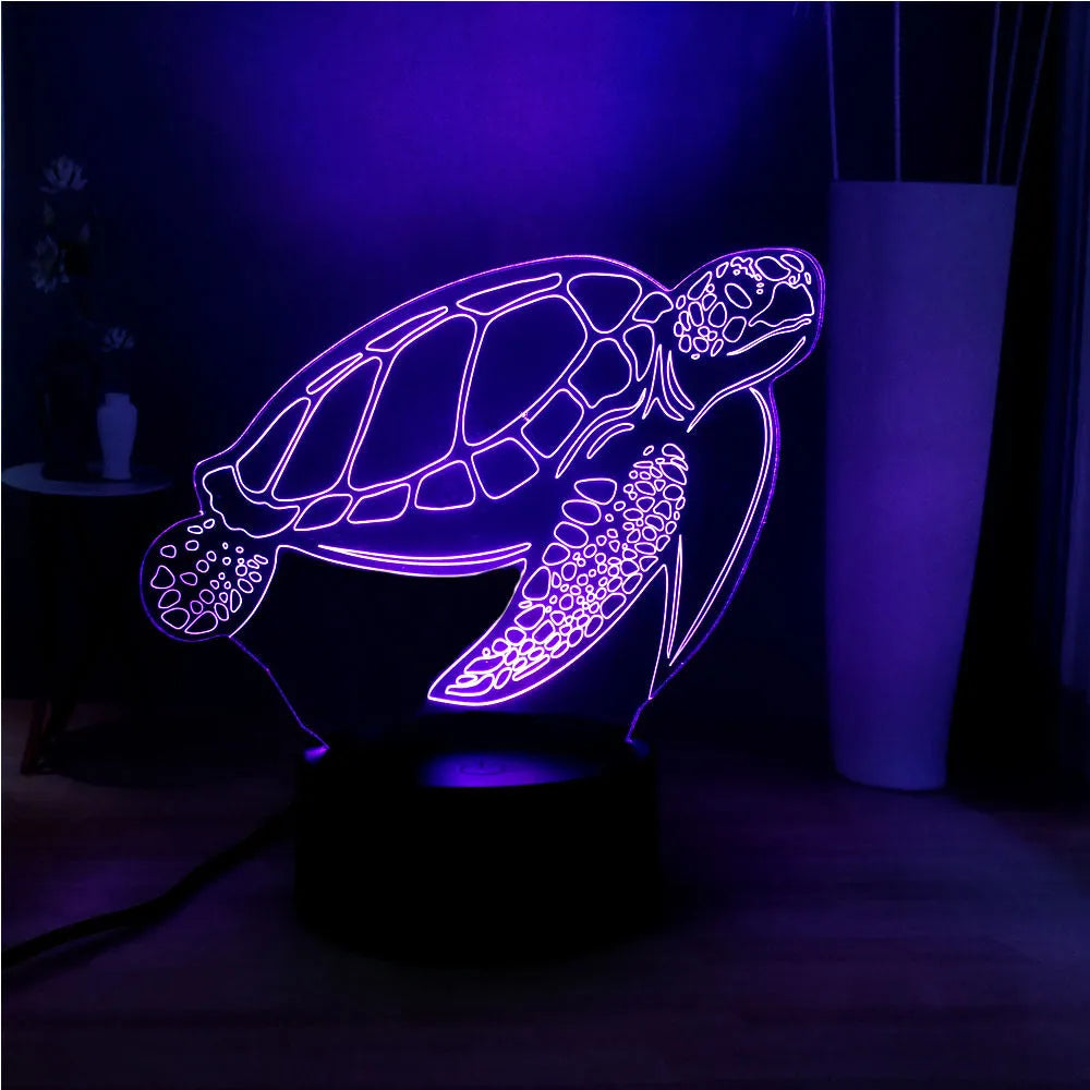 3D green acrylic turtle-shaped LED night light with multi-colour glow